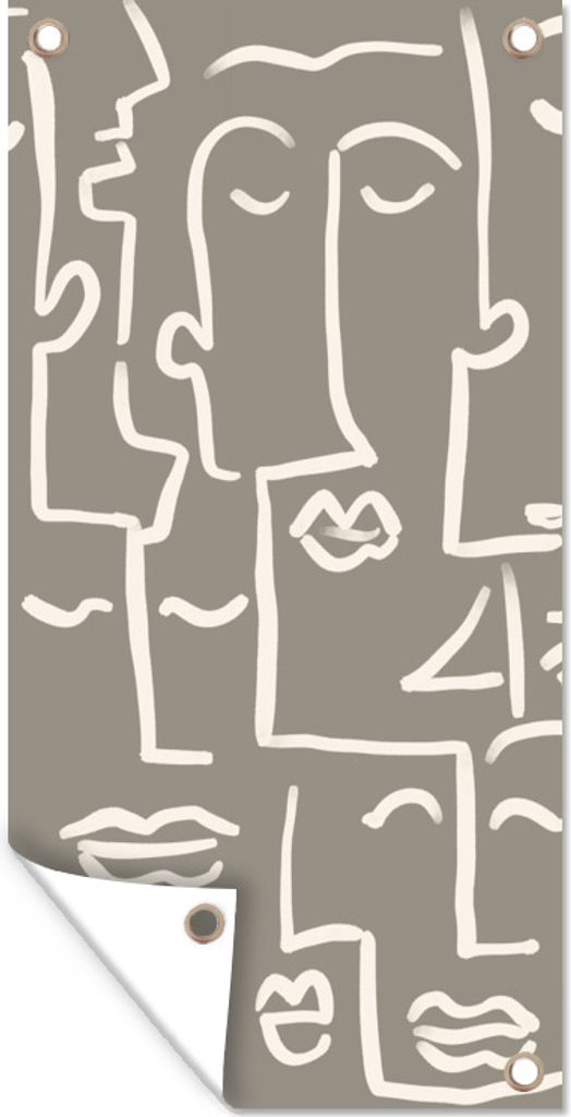 MuchoWow 30x60 cm Outdoor-Poster Gartendeko Sichtschutz Garten Poster für den Garten Gesicht - Kopf - Strichzeichnung