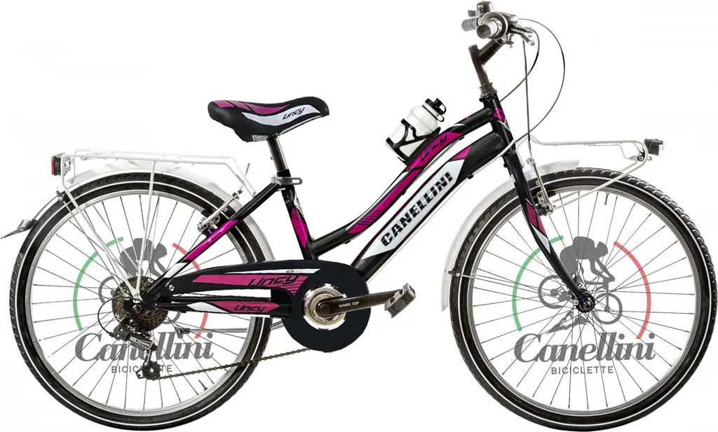 Vélo enfant MTB Canellini LINCY 24 pouces Noir et Fuchsia polyvalent