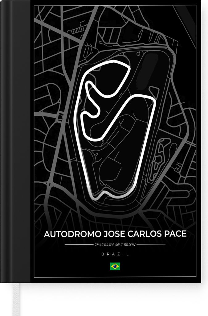 MuchoWow Notizbuch Tagebuch Haushaltsbuch Notebook A5 Rennstrecke - Brasilien - Rundkurs - Formel 1 - Autódromo José Carlos Pace - Schwarz - No...