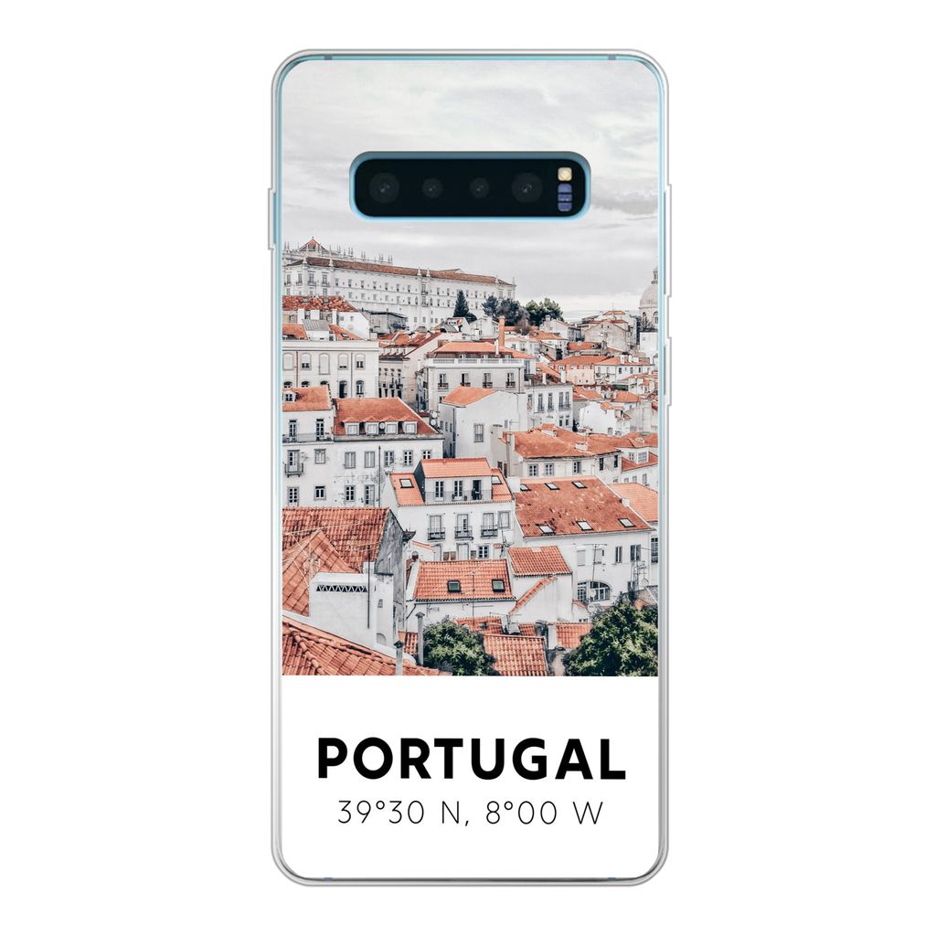 MuchoWow Handyhülle Schutzhülle Hülle für Samsung Galaxy S10 Plus Portugal - Europa - Rot - Silhouette Silikon Softcase Handy Hülle - Schutz...