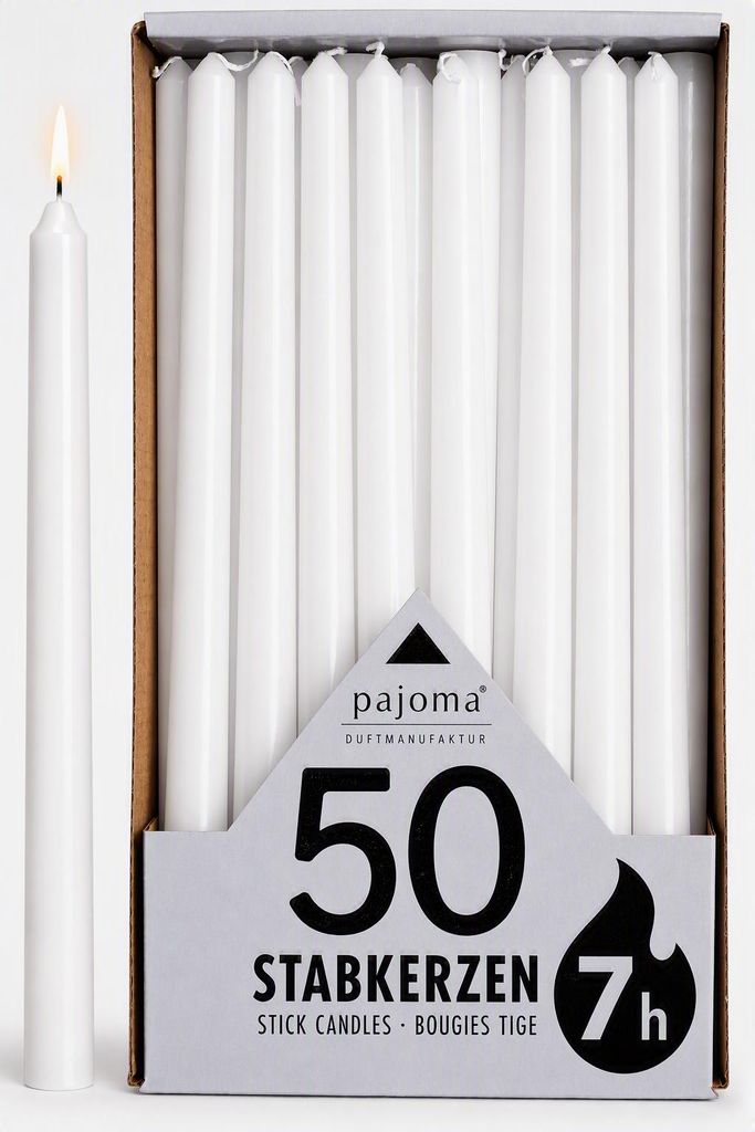 pajoma® 50 świec filarowych 250 x 20 mm, białe | świece Zdjęcie produktu  Obraz wygenerowany przez AI