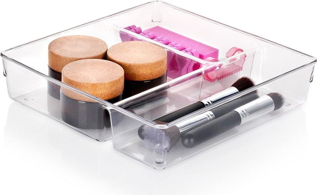 Vilde | Schubladen Organizer - 23x23x5,5 cm - Transparent - Mit Fächern - Praktische Aufbewahrung - Ordnungssystem