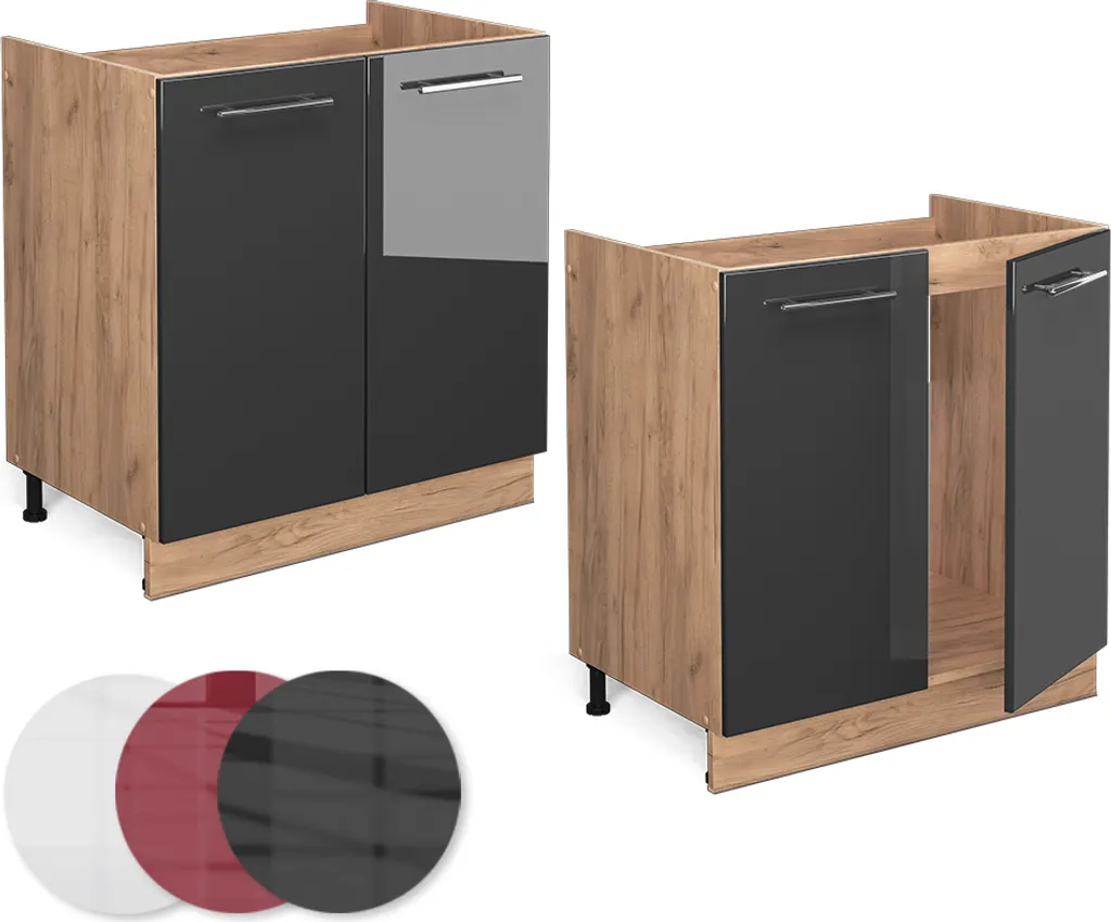Vicco Fame-Line Cucina: Sottolavello 80cm Antracite e Quercia Gold - 6