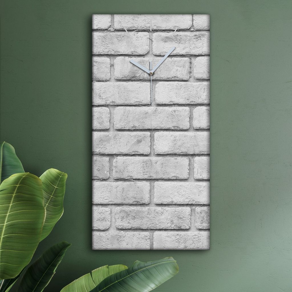Wohnzimmer Leinwand Uhr Geräuschlos Küche 30x60 Ziegel, Motive, Wand, Textur, weiße Zeiger