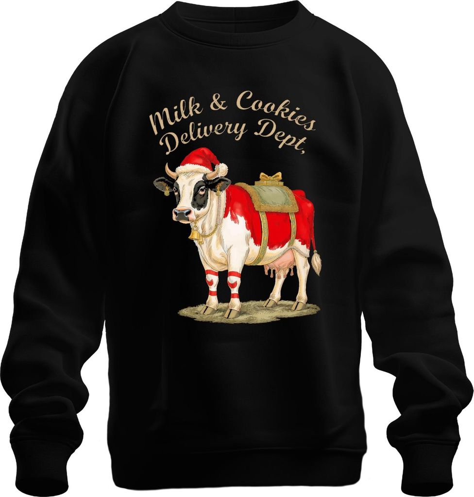 Milk & Cookies Delivery Dept Weihnachtskuh Santa Glocke Geschenk Uni Sweatshirt Pullover, Schwarz, XXL