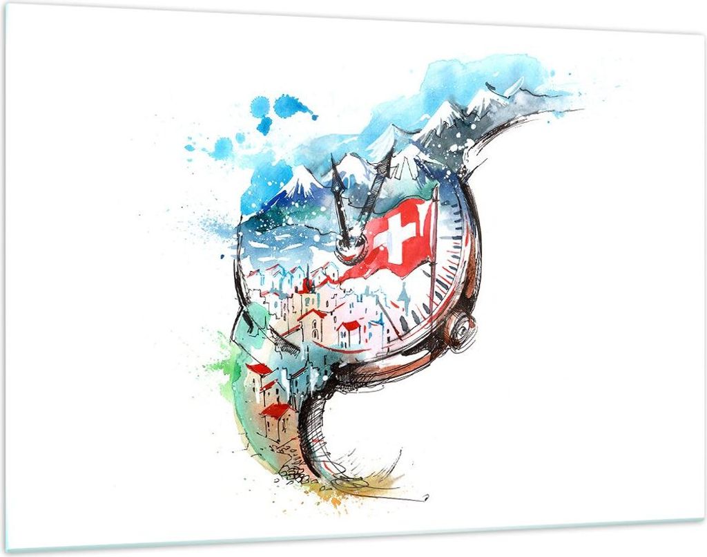 Bilder auf glas - Uhr Schweizer Alpen Wolke - 120x80cm - Produktbild 