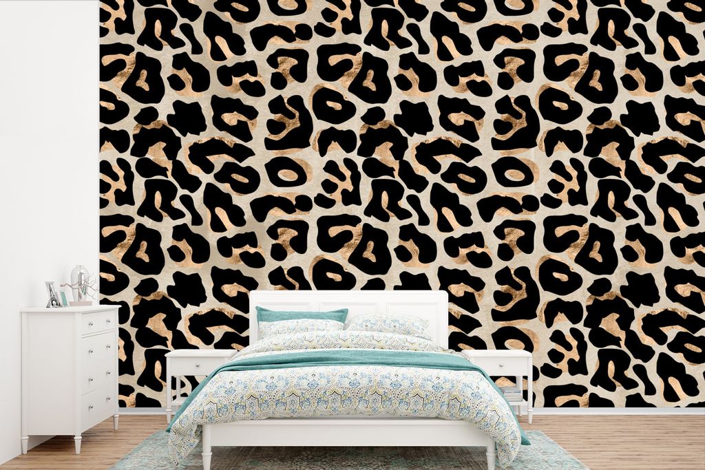 MuchoWow Fototapete für Wohnzimmer oder Schlafzimmer Wandtapete Vinyl Motivtapete Tierprint - Panther - Schwarz - Luxus - 390x260 cm - Papiertapete