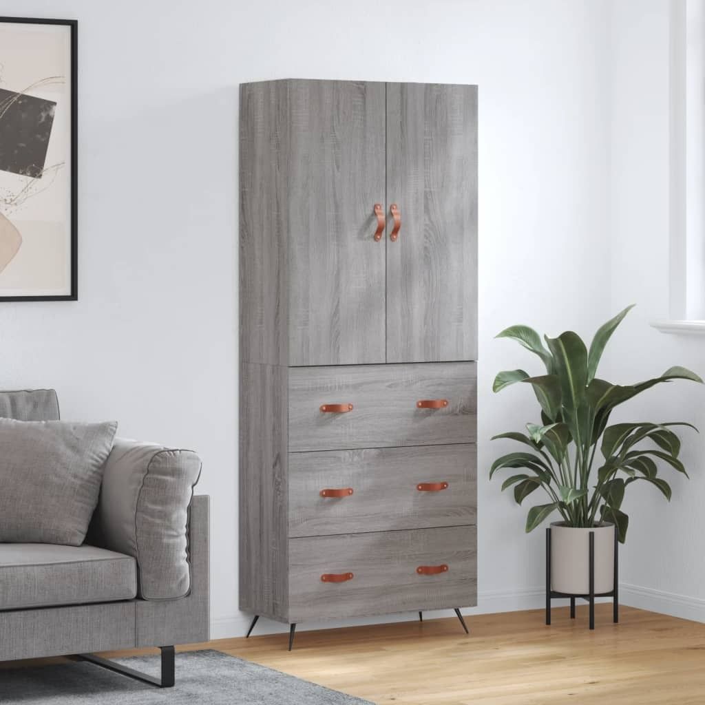 The Living Store Highboard Grau Sonoma 69,5x34x180 cm Holzwerkstoff