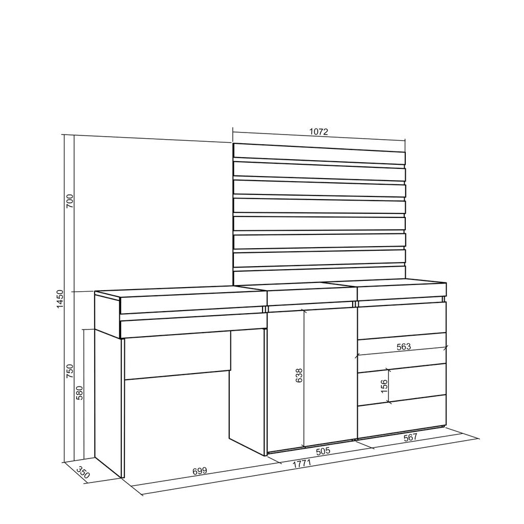 Coiffeuse Plan de Travail Large 177x35cm pour Chambre et Dressing Chic