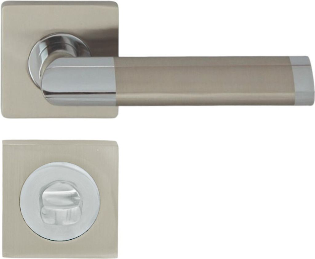 DOMINO Türgriff Drückergarnitur WC - Badezimmer Set | mit quadratische Rosette | für Badezimmertüren | Set WC - Rosetten-Garnitur | Türbeschl...