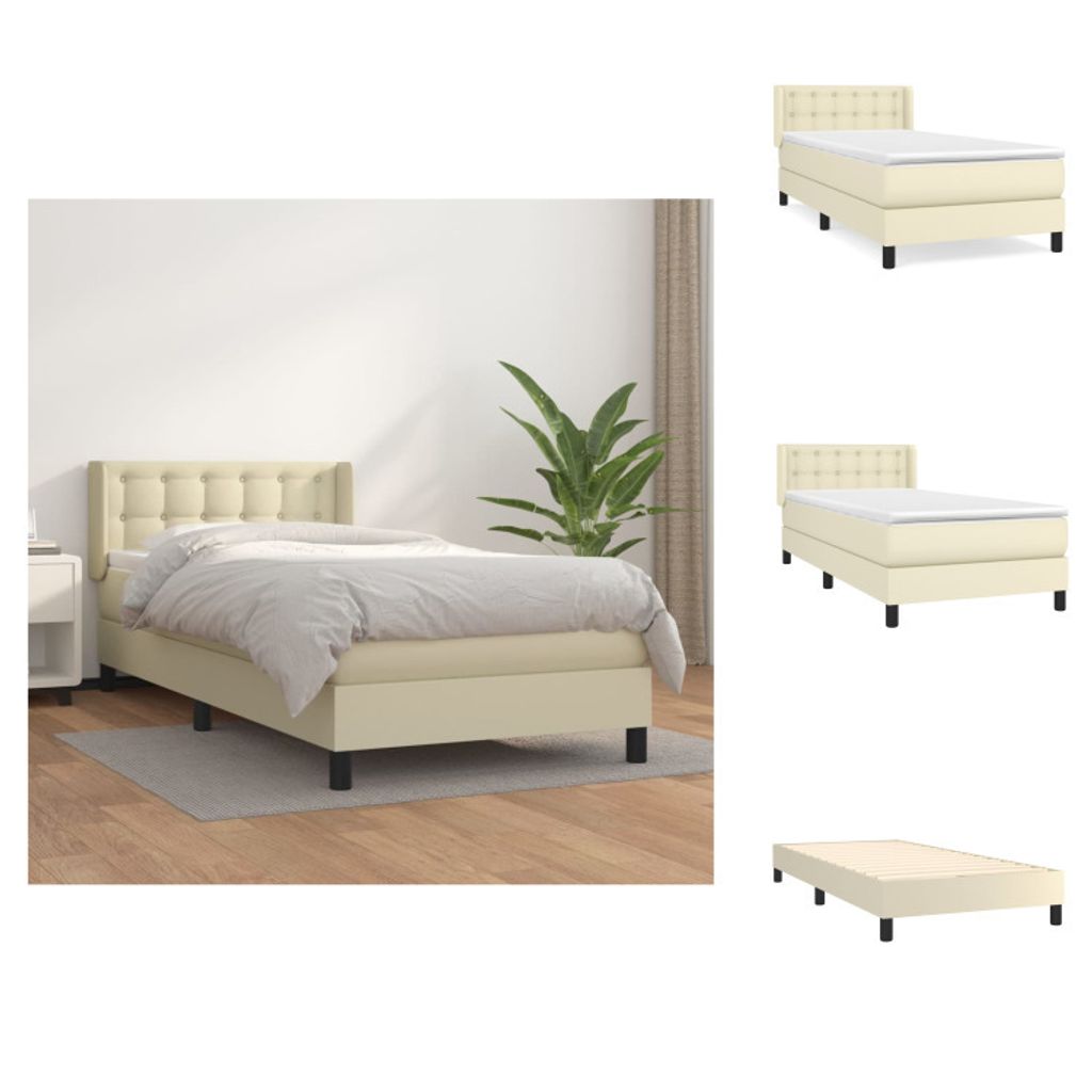 vidaXL Boxspringbett mit Matratze Creme 90x200 cm Kunstleder - Betten & Bettgestelle