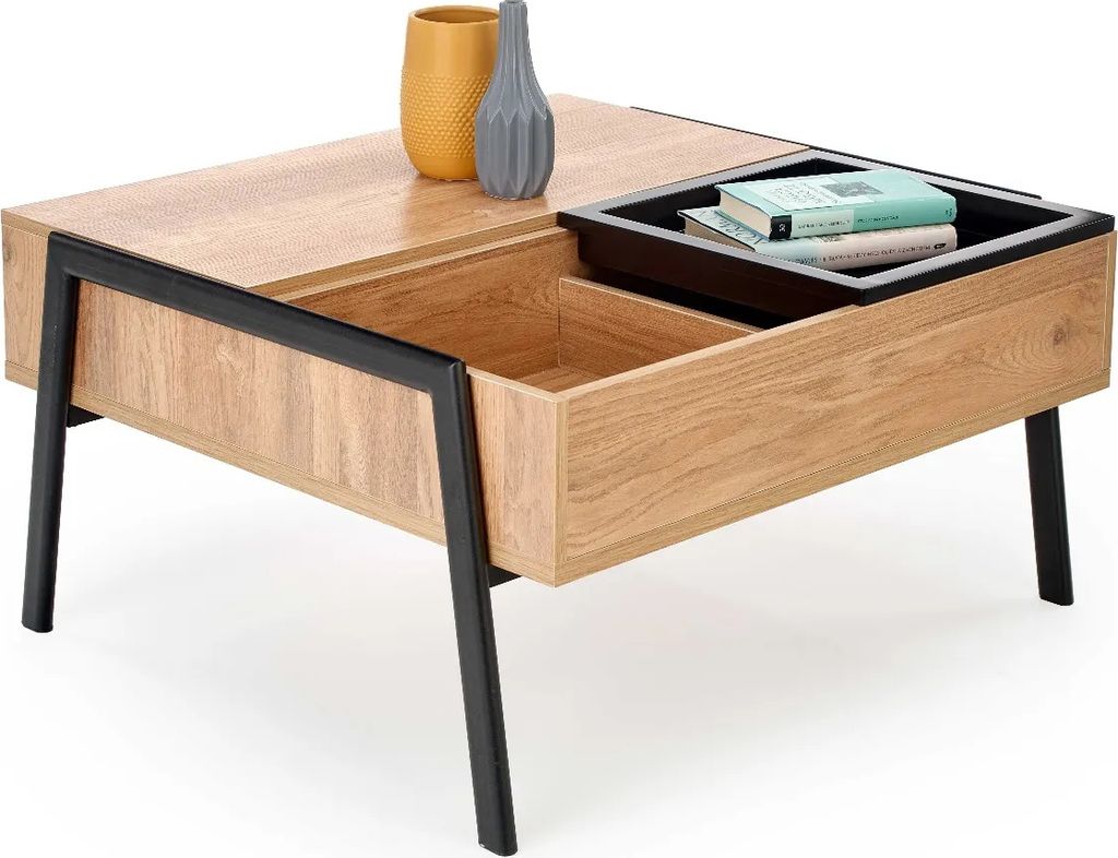 Halmar Klappbarer Podium Couchtisch - natur / schwarz