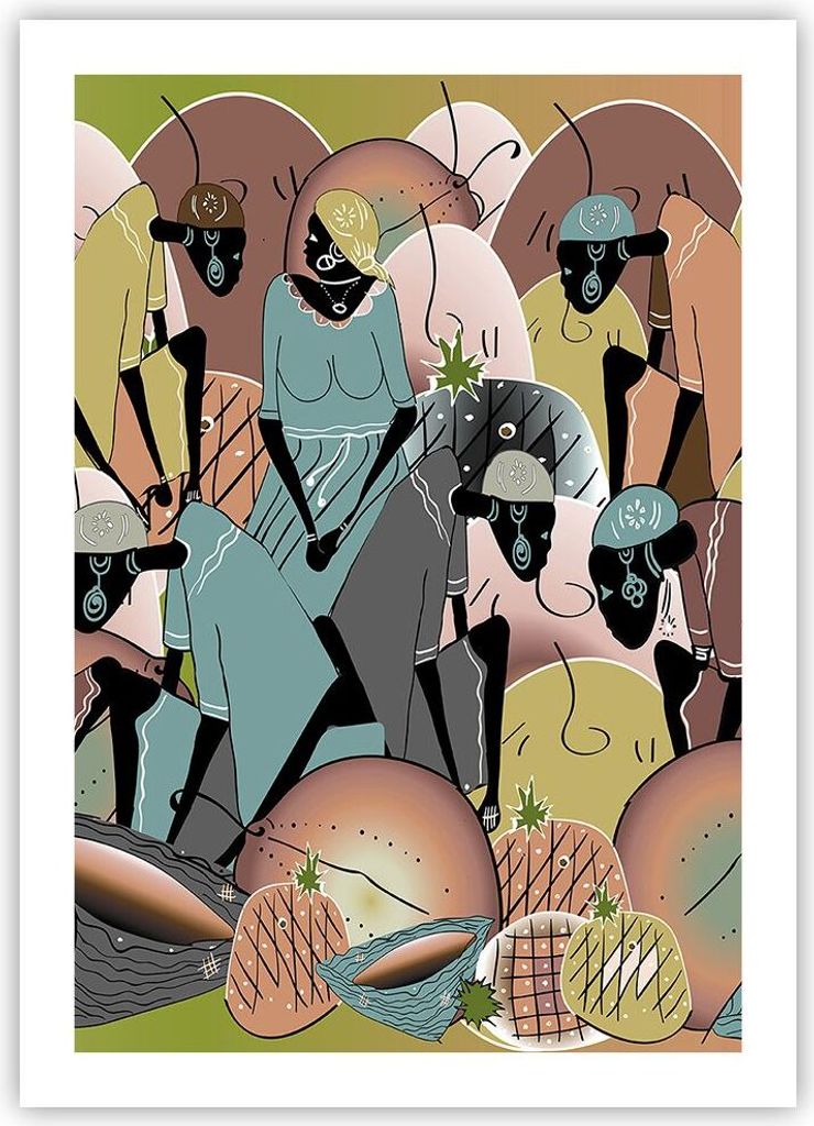 Poster - Poster ohne Rahmen - Afrikanisch Grafik Frauen - 50x70 cm - Wand Bild - Wanddeko - Wandbilder - Kunstposter - Wandposter - Bilder - Kunstd...