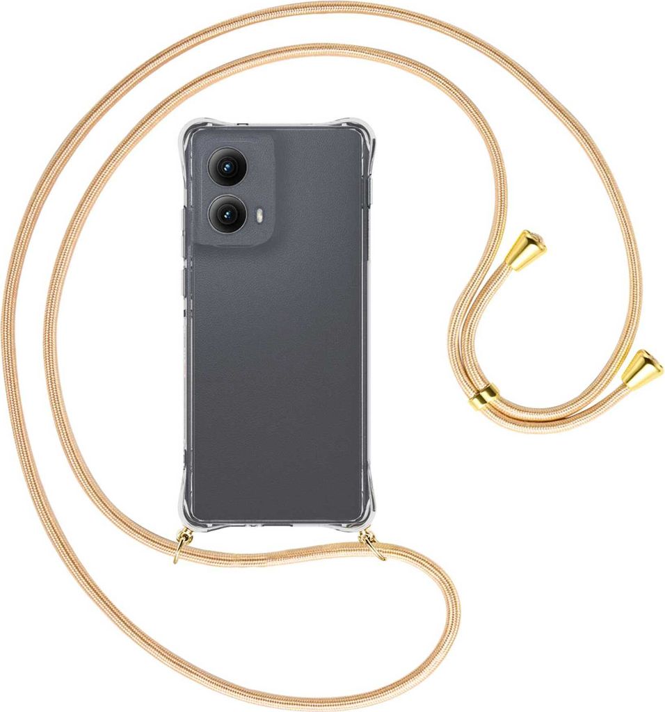 Handykette Backcover-Schutzhülle mit Band (Metall goldfarben) für Motorola Moto Edge 5G (2024) - Goldkordel