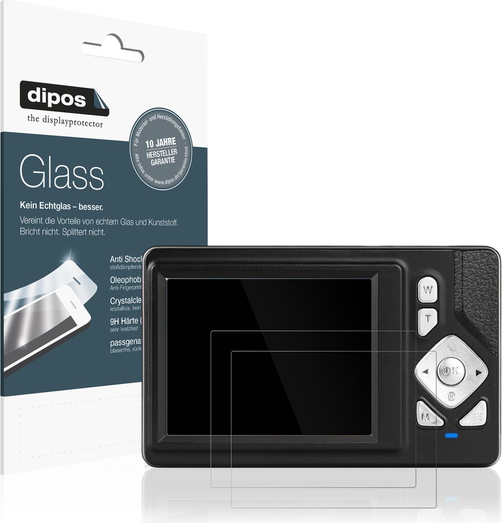 2x Schutzfolie für HERBYD CD-W8 Digitalkamera - Anti-Shock 9H Folie dipos Glass Kunststoffglas