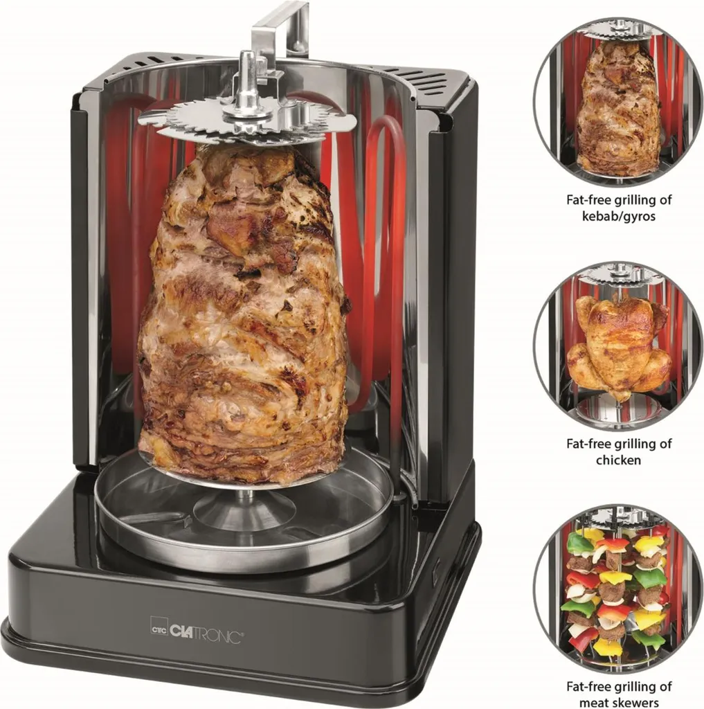 Gril Kebab Vertical 1400W Clatronic DVG 3686 avec Rotation Automatique