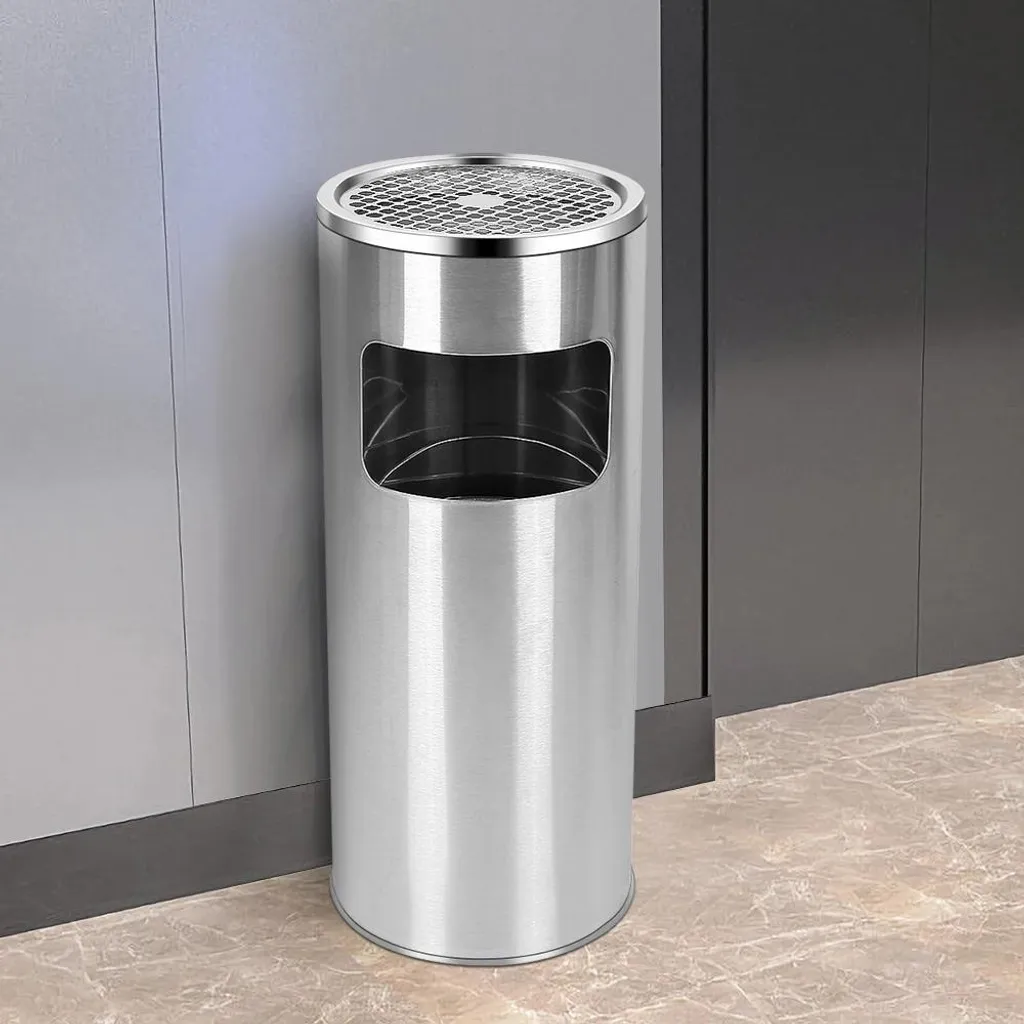 Poubelle cendrier d'extérieur et intérieur en inox 30 litres grise