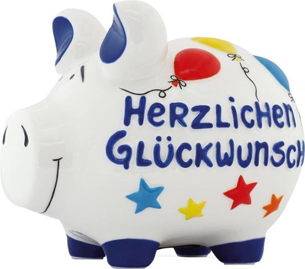 KCG 101578 Spardose Schwein "Herzlichen Glückwunsch" - weiß, mittel