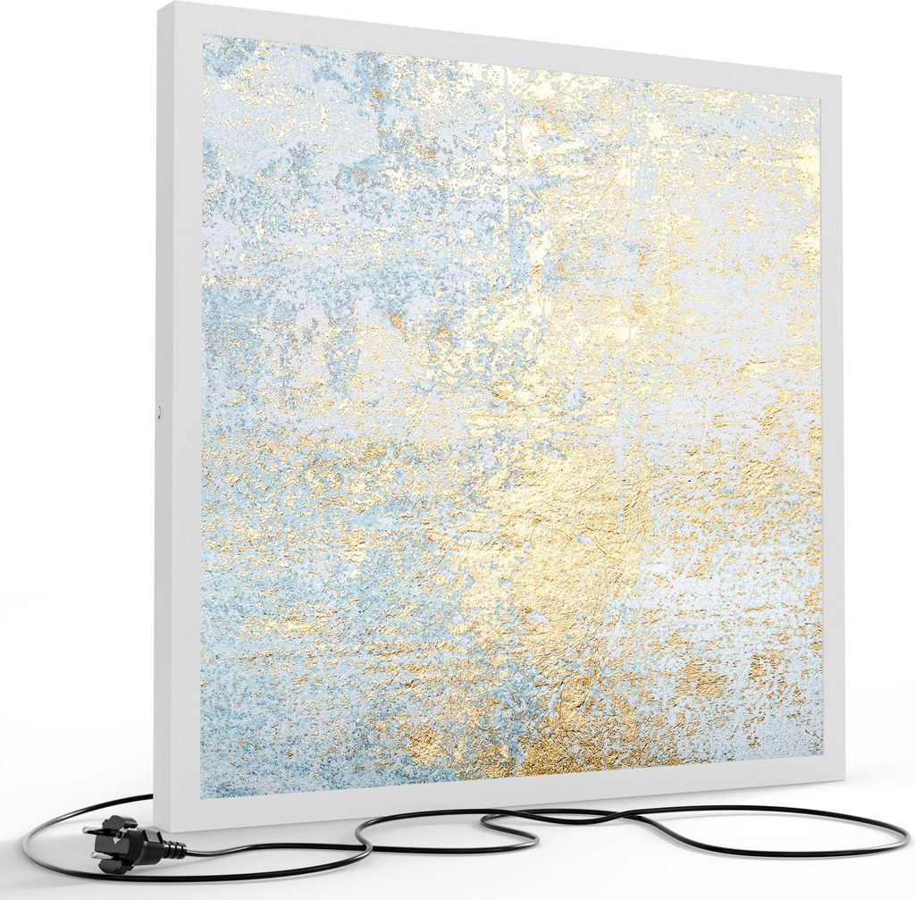 DEQORI LED-Bild & Lampe 60x60 cm Weiß 'Wand mit Gold-Struktur' Leuchtbild LED Leuchte