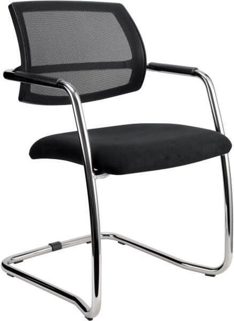 Freischwinger Besucherstuhl Ergo verchromt mit Armlehnen und Netzrücken 2- er Set