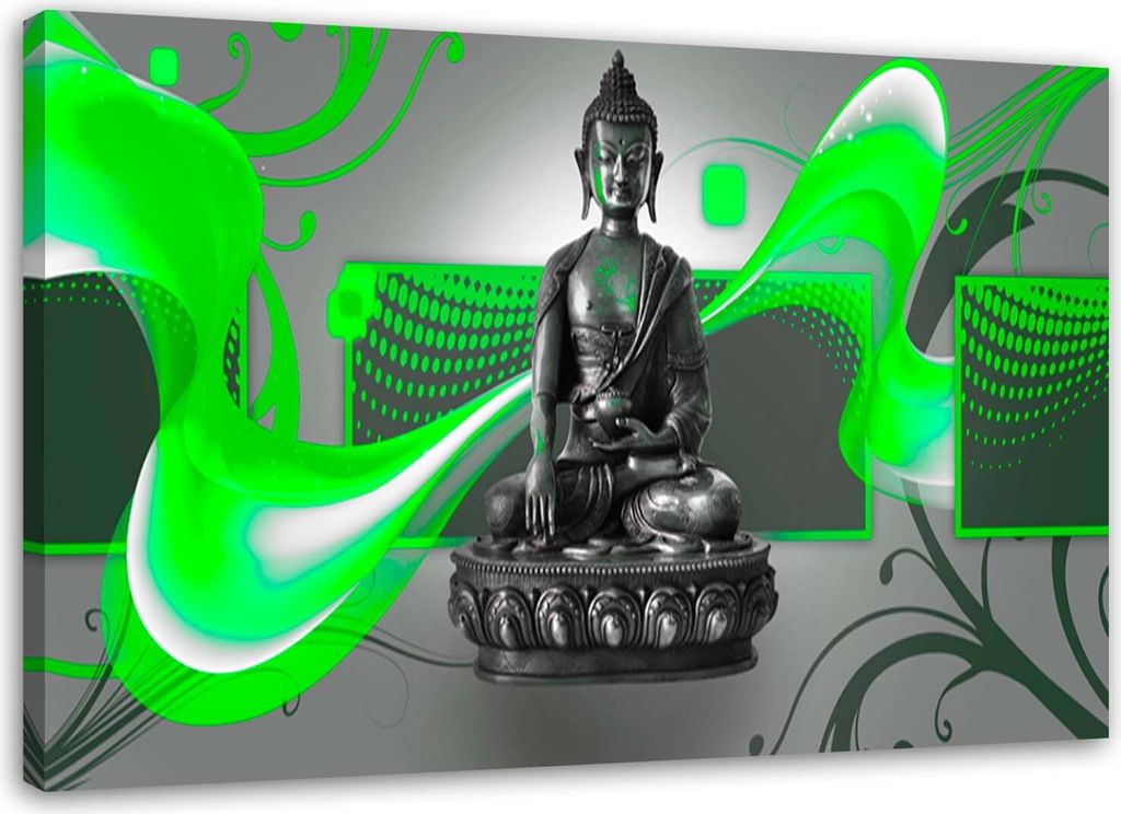 Leinwandbild buddha-figur - abstrakt 90x60 cm Feeby grün wandbild bereit zum aufhängen