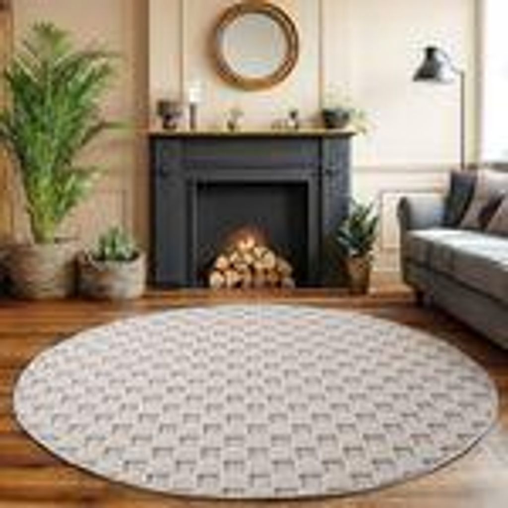 Bouclé Teppich für Wohnzimmer Schlafzimmer Büro weich pflegeleicht strapazierfähig vielseitig kombinierbar , Größe : 80 cm Rund , Farbe : Cre...