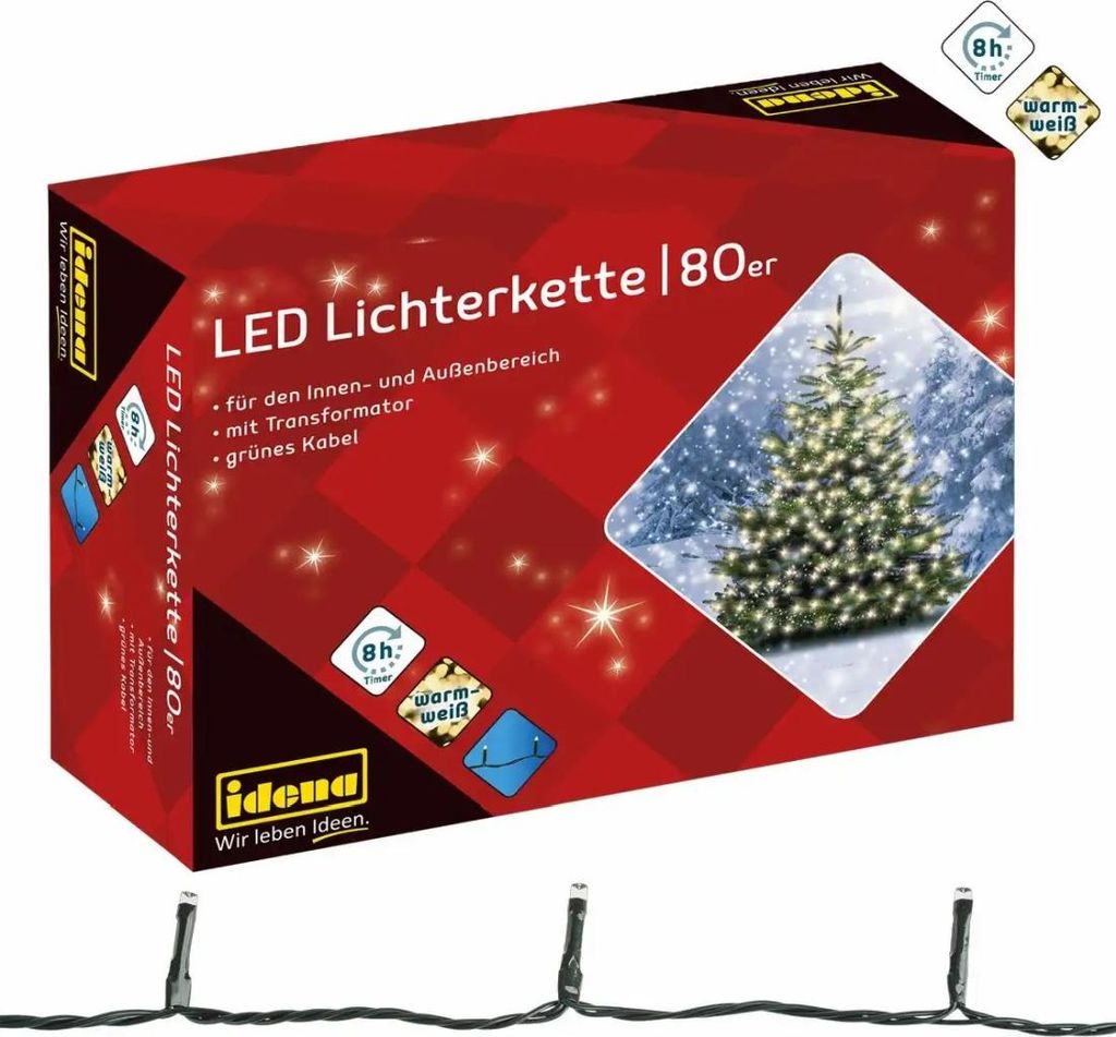 Idena LED-Lichterkette 80er warm weiß Aussen und Innen