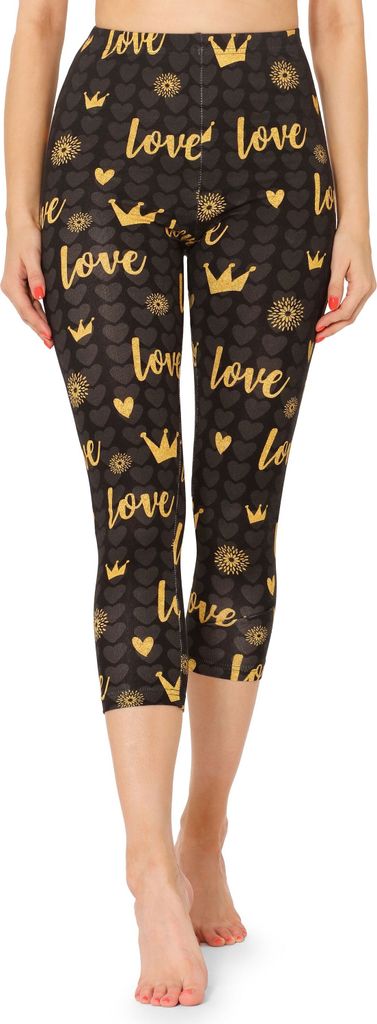 Merry Style Damen 3/4 Capri Leggings mit Allover Print Muster bunt MS10-411(Graphite/Liebe und Krone,XS)