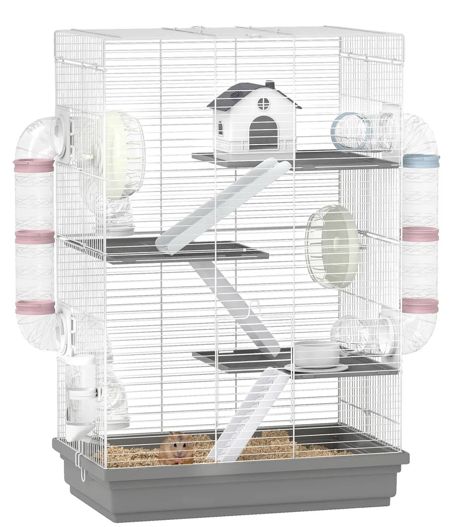 Cage hamster à étages équipée gris anthracite structure robuste et spacieuse