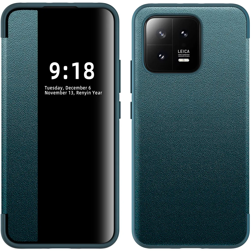 Custodia Business Xiaomi 13 Verde: Pelle PU e Finestra Notifiche