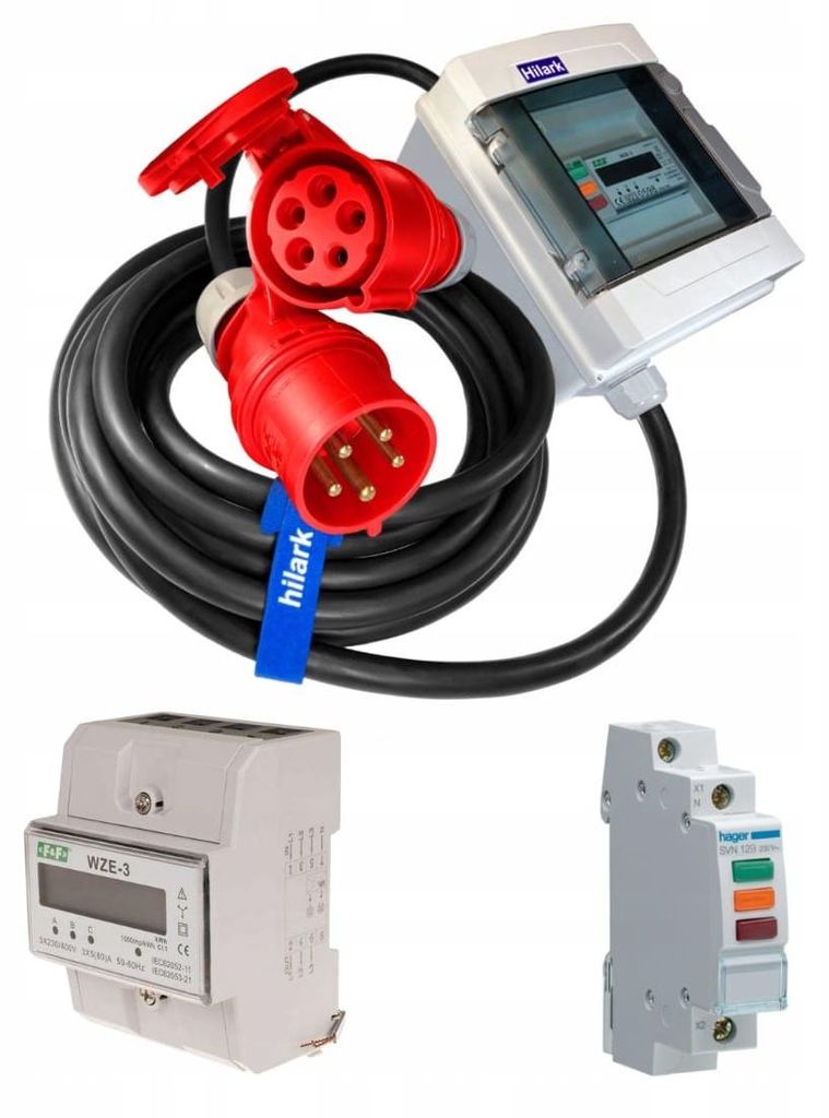CEE Starkstrom-Verlängerungskabel Gummi H07RN-F 5G2,5 16A mit Energiezähler + Phasenanzeige 10m