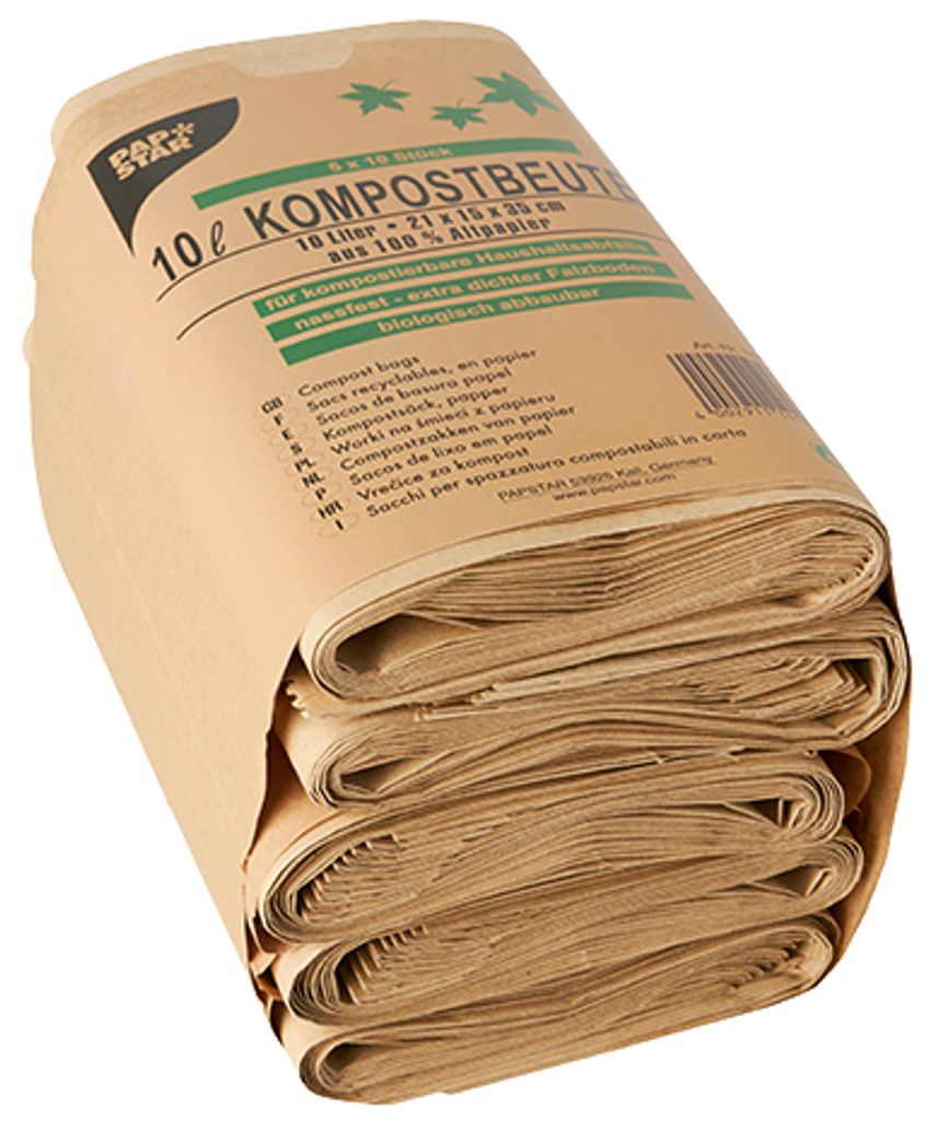 Papstar Kompostbeutel Papier mit Henkel 10 L 28 x 22 x 14 cm braun "bedruckt"