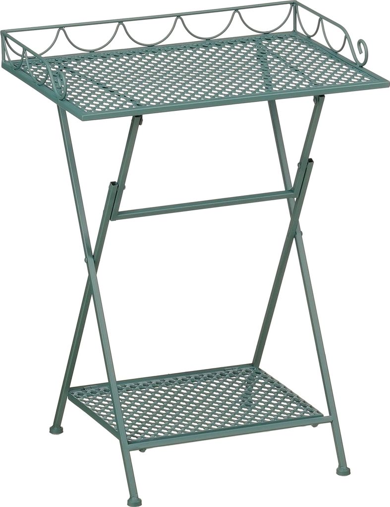 Mica Decorations Marseille Balkontisch – Pflanzenregal – 50 x 38 x 68 cm – Beistelltisch – Wetterfestes Eisen – Balkon Möbel – Grün