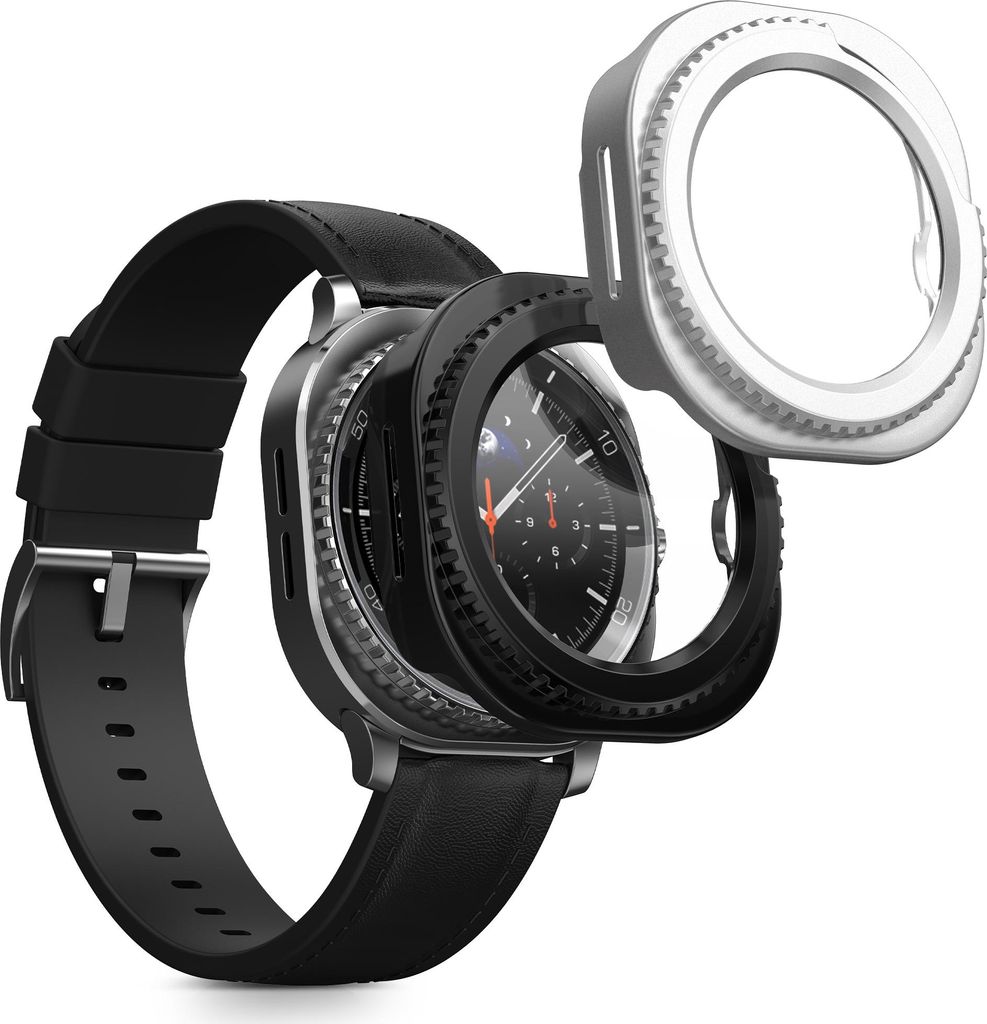 kwmobile 2x Glas Hülle für Samsung Galaxy Watch 8 Classic (46mm) Schutzhülle - Fullbody Fitnesstracker Case Set aus Glas - Schwarz Silber