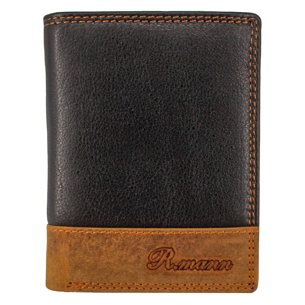Herren Nappa Echtleder Portemonnaie Geldbörse – in elegantem Braun / Schwarz Design
