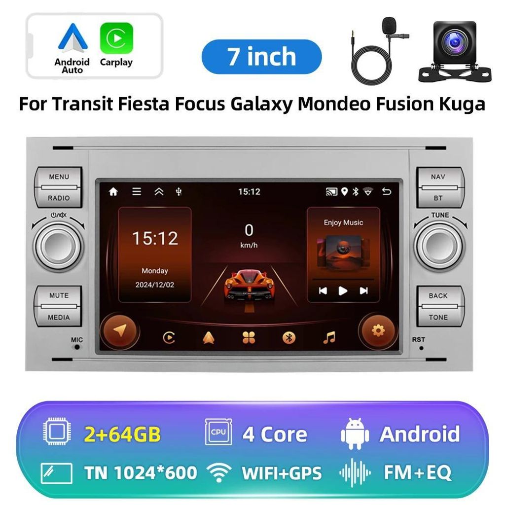 Autoradio mit CarPlay & Android Auto - Doppel-DIN - 22,9 cm Touchscreen - GPS Navigation - Dual-USB - Lenkradsteuerung - Rückfahrkamera inkl. - Braun
