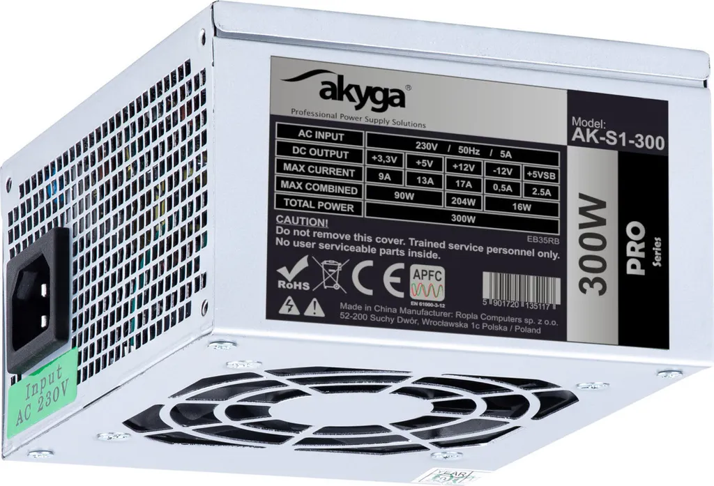 Akyga AK-S1-300 Bloc d'Alimentation SFX 300W pour Boîtier Compact ATX