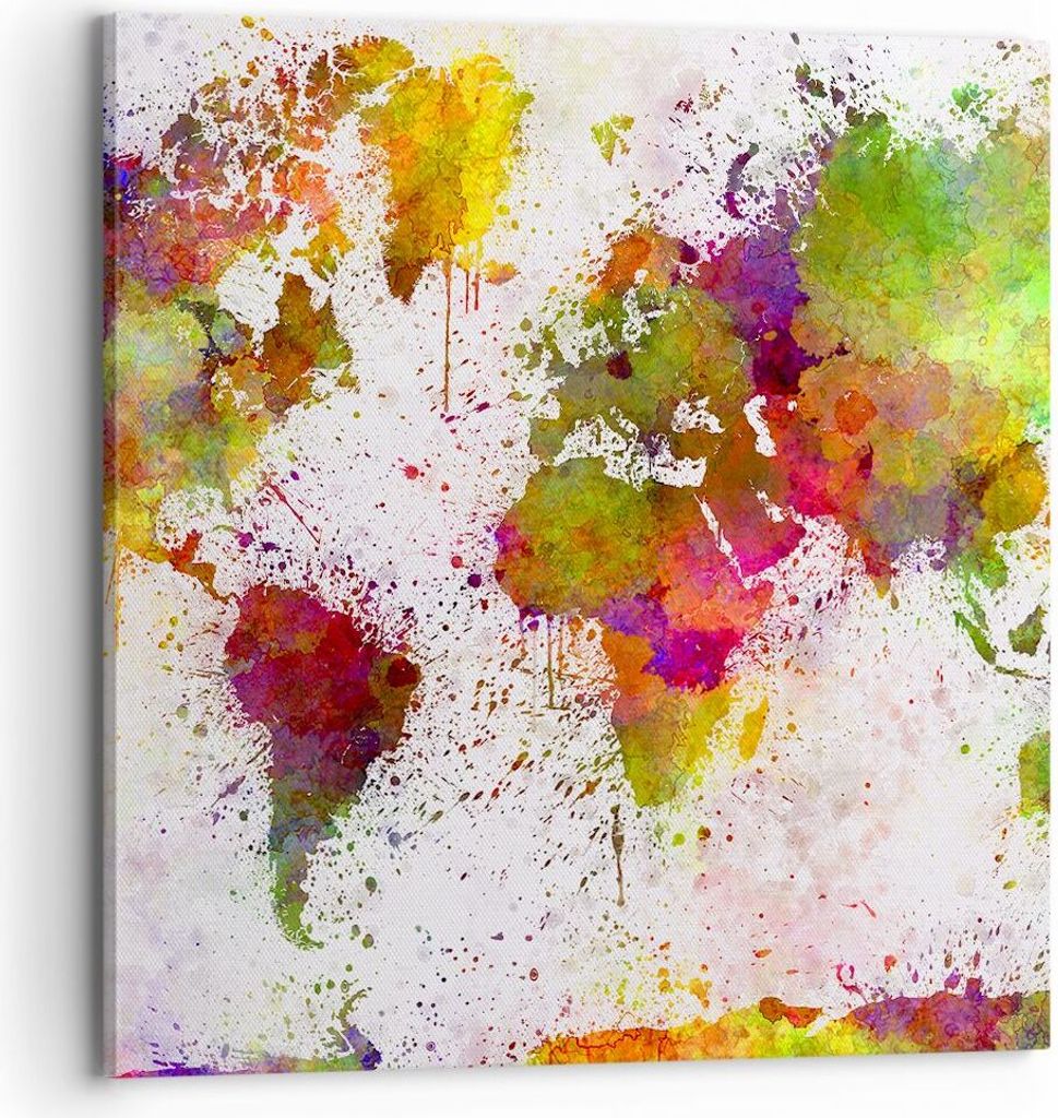 Bild auf Leinwand - Leinwandbild - Karte Welt modern - 70x70cm - Wand Bild - Wanddeko - Wandbilder - Leinwanddruck - Bilder - Kunstdruck - Wanddeko...