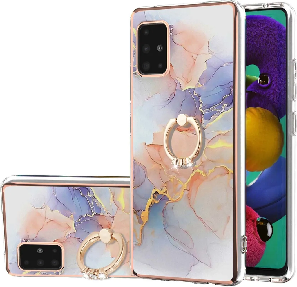 Custodia per Samsung Galaxy A51 5G, custodia protettiva in silicone TPU a fantasia con supporto ad anello Grigio