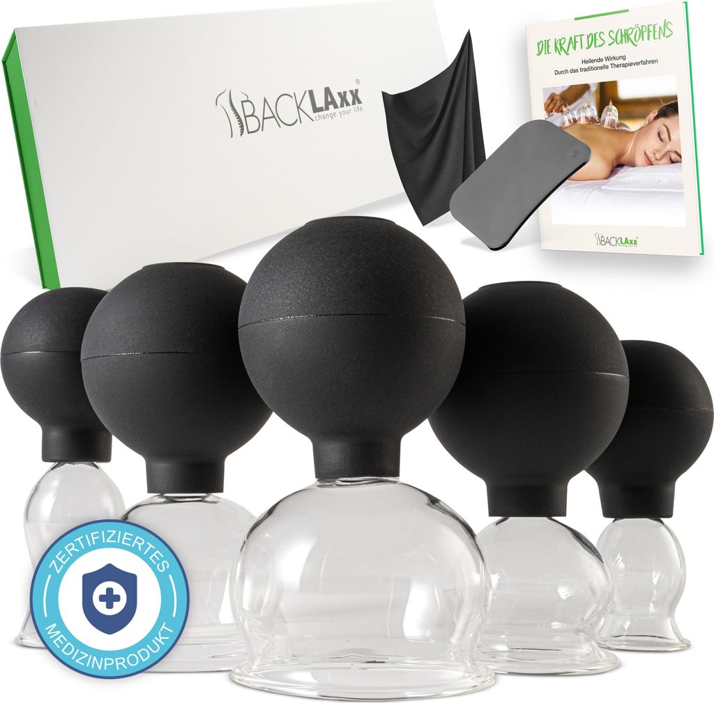 BACKLAxx® Schröpfgläser aus med. Echtglas mit Saugball Produktbild 