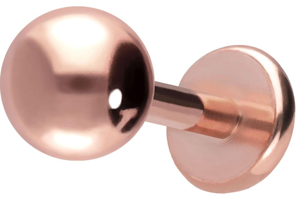 Ohrpiercing, Nasenpiercing Titan Labret mit Push Fit RoséGold Stablänge: 5mm + Stabstärke: 1mm + Kugelgröße: 4mm