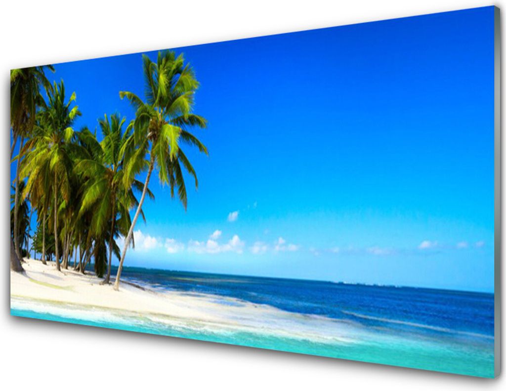 Küchenrückwand aus Glas 100x50cm Spritzschutz Palmen Strand Meer Landschaft
