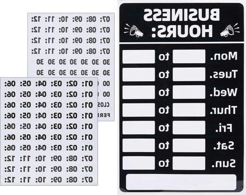 Signalétique horaires pour porte vitrée commerce avec chiffres à coller