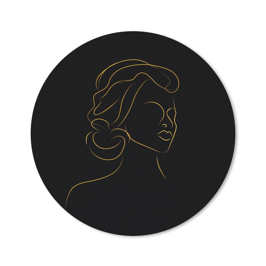 MuchoWow Mauspad Mousepad Frau - Schwarz - Gold - Strichzeichnung 20x20 cm - Mousepads - Maus Mat - Pad - Mausunterlage - Schreibtischmatte