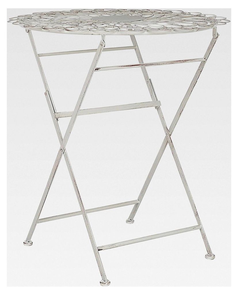 Runder Balkontisch für 2 Personen aus Metall in Weiß, 70 cm, Antik-Optik