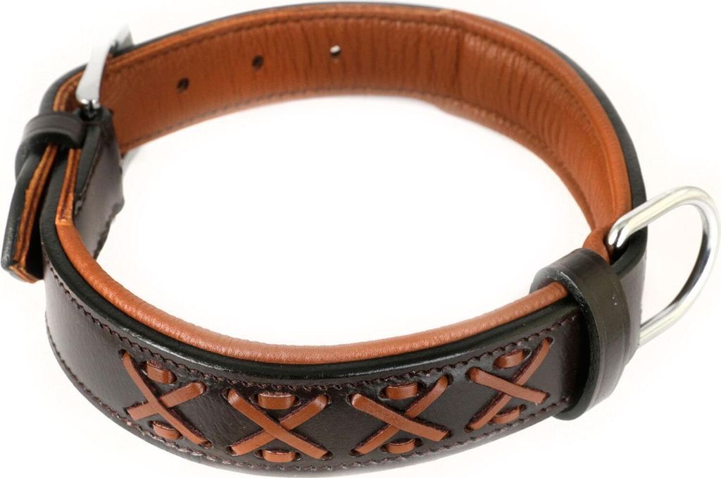 Monkimau Hundehalsband aus Leder Halsband für Hunde Lederhalsband braun geflochten S