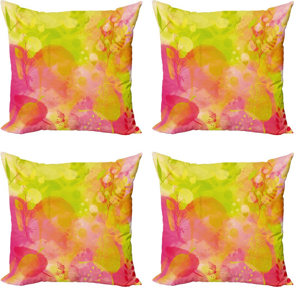 ABAKUHAUS Pastell Kissenbezug Set (4 Stück), Frühlings-Yard Aquarellen, Moderner Doppelseitiger Digitaldruck, 60 cm x 60 cm, Apfelgrün Marigold