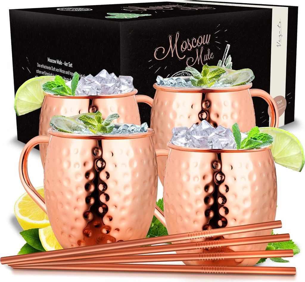 Vezato Moscow-Mule-Becher [500ml] – Gehämmerte Kupferbecher Produktbild 