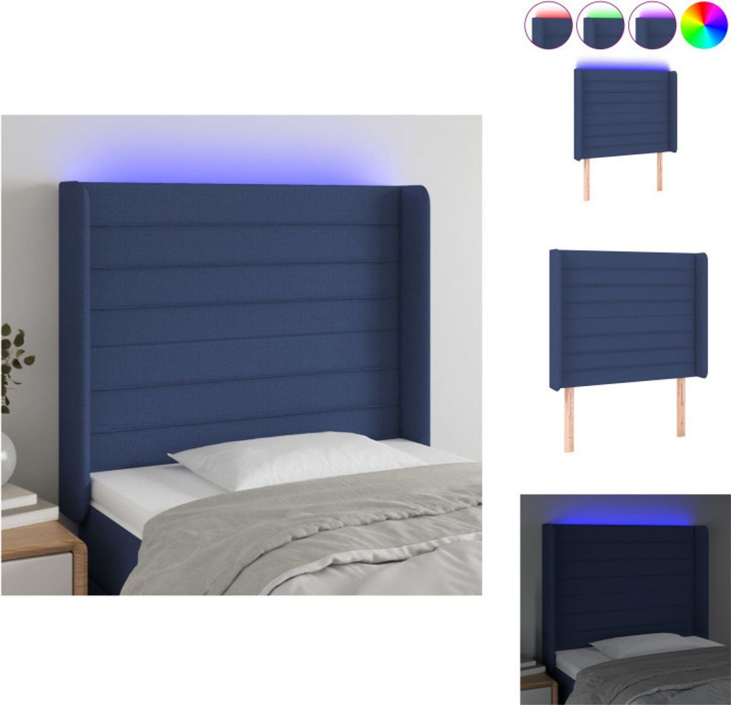 vidaXL LED Kopfteil Blau 103x16x118/128 cm Stoff - Kopf- & Fußenden
