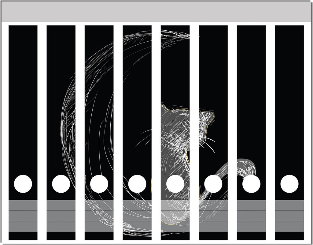 Wallario Ordnerrücken Sticker, selbstklebend für schmale Ordner, 8 Stück, Motiv Katze sitzt auf dem Mond - illustriert in weiß auf schwarz